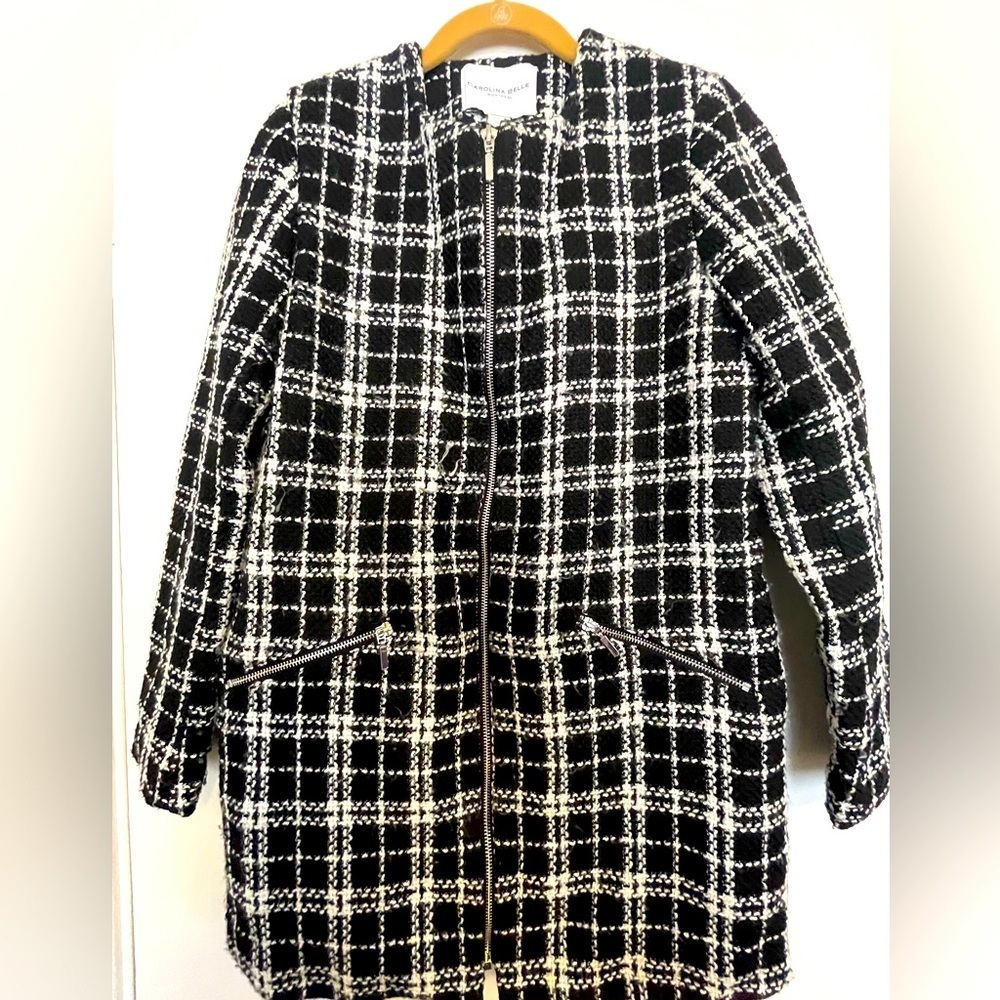 Carolina Belle Montreal Women's Black Plaid Long Blazer | Size XS